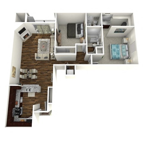 Floor plan for 2 beds, 2 baths, 980 sqft